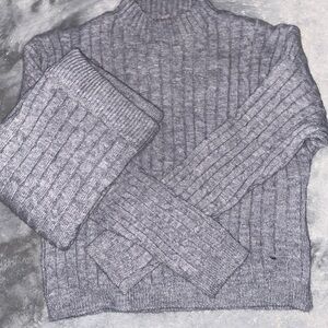 Elegant Gray Turtleneck Sweater And Shirt Two Piece